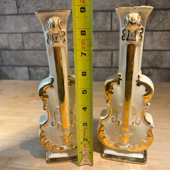 Pair of Vintage Goldra E. Palestine Mid-century Violin 9” Vases / Wall Pockets - Picture 9 of 13